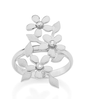 RHODIUM PLATED RING WITH ZIRCONIA