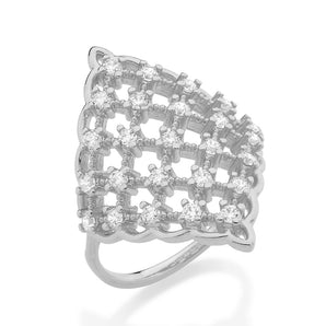 RHODIUM PLATED RING WITH ZIRCONIA
