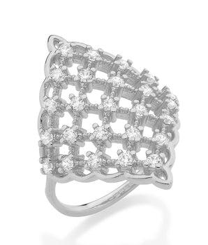 RHODIUM PLATED RING WITH ZIRCONIA
