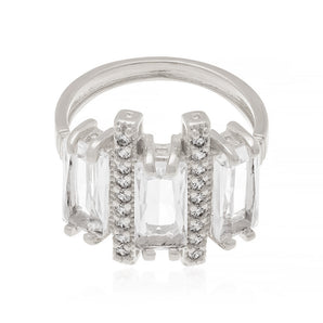 RHODIUM PLATED RING WITH CRISTALS AND ZIRCONIA
