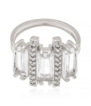 RHODIUM PLATED RING WITH CRISTALS AND ZIRCONIA