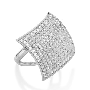 RHODIUM PLATED RING WITH ZIRCONIA