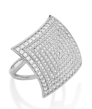 RHODIUM PLATED RING WITH ZIRCONIA