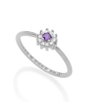 RHODIUM PLATED RING WITH ZIRCONIA