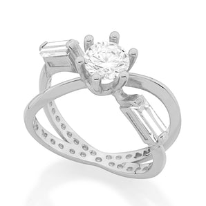 RHODIUM PLATED RING WITH CRISTALS AND ZIRCONIA