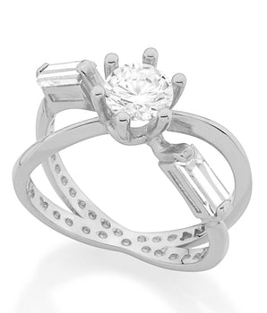 RHODIUM PLATED RING WITH CRISTALS AND ZIRCONIA