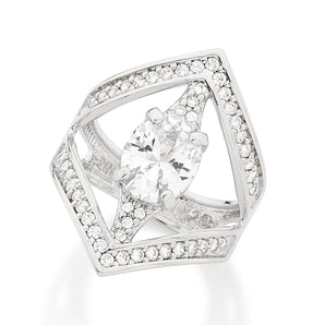 RHODIUM PLATED RING WITH CRISTALS AND ZIRCONIA