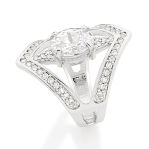 RHODIUM PLATED RING WITH CRISTALS AND ZIRCONIA