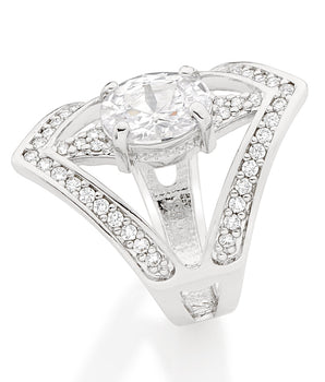 RHODIUM PLATED RING WITH CRISTALS AND ZIRCONIA