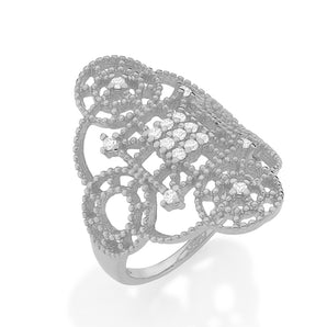 RHODIUM PLATED RING WITH ZIRCONIA