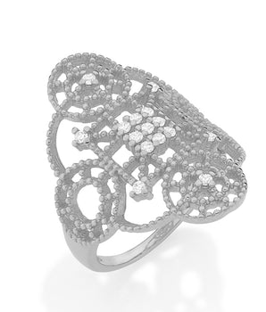 RHODIUM PLATED RING WITH ZIRCONIA