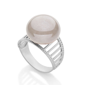RHODIUM PLATED RING WITH PEARL