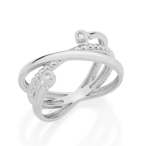 RHODIUM PLATED RING WITH ZIRCONIA
