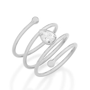 RHODIUM PLATED RING WITH ZIRCONIA