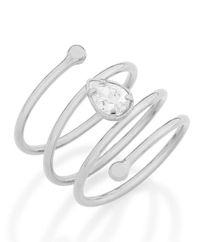 RHODIUM PLATED RING WITH ZIRCONIA