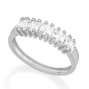 RHODIUM PLATED RING WITH ZIRCONIA