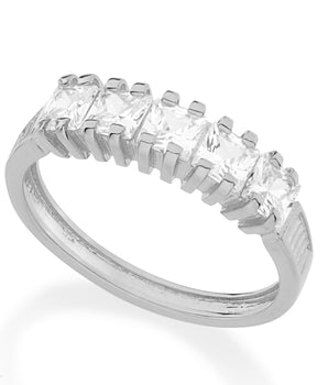 RHODIUM PLATED RING WITH ZIRCONIA