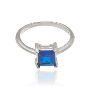 RHODIUM PLATED RING WITH ZIRCONIA