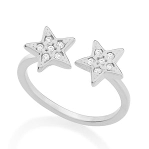 RHODIUM PLATED RING WITH ZIRCONIA