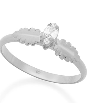 RHODIUM PLATED RING WITH ZIRCONIA