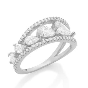 RHODIUM PLATED RING WITH ZIRCONIA