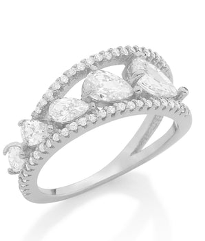 RHODIUM PLATED RING WITH ZIRCONIA