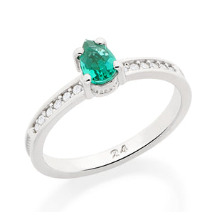 RHODIUM PLATED RING WITH CRYSTAL AND ZIRCONIA