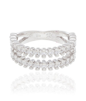 RHODIUM PLATED RING WITH ZIRCONIA