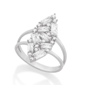 RHODIUM PLATED RING WITH ZIRCONIA