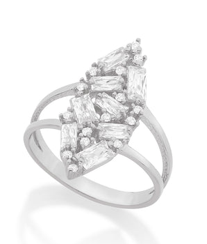 RHODIUM PLATED RING WITH ZIRCONIA