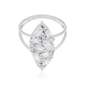 RHODIUM PLATED RING WITH ZIRCONIA