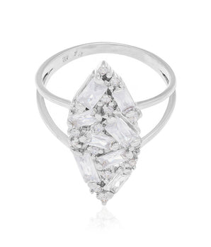 RHODIUM PLATED RING WITH ZIRCONIA