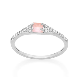 RHODIUM PLATED RING WITH CRYSTAL AND STONE