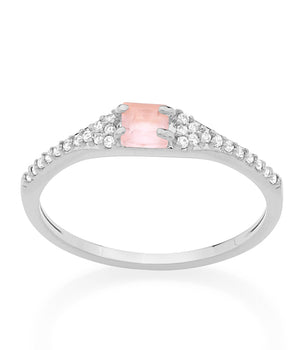 RHODIUM PLATED RING WITH CRYSTAL AND STONE