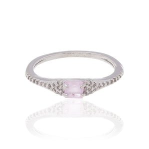 RHODIUM PLATED RING WITH CRYSTAL AND STONE