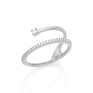 RHODIUM PLATED RING WITH ZIRCONIA