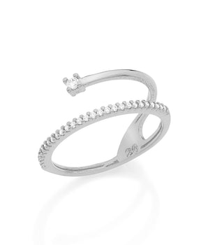 RHODIUM PLATED RING WITH ZIRCONIA