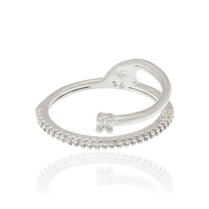 RHODIUM PLATED RING WITH ZIRCONIA