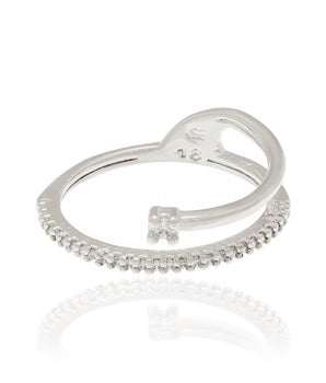 RHODIUM PLATED RING WITH ZIRCONIA