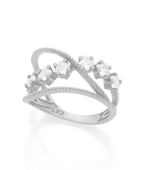 RHODIUM PLATED RING WITH ZIRCONIA