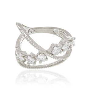 RHODIUM PLATED RING WITH ZIRCONIA