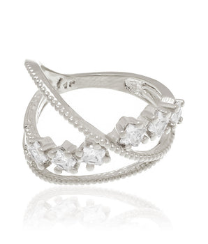 RHODIUM PLATED RING WITH ZIRCONIA