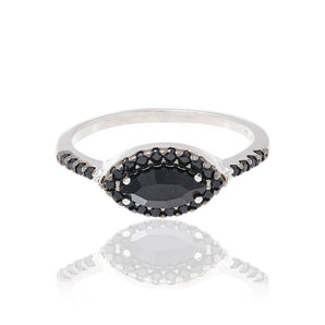 RHODIUM PLATED RING WITH CRYSTAL AND ZIRCONIA