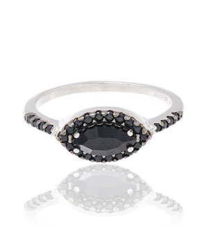 RHODIUM PLATED RING WITH CRYSTAL AND ZIRCONIA
