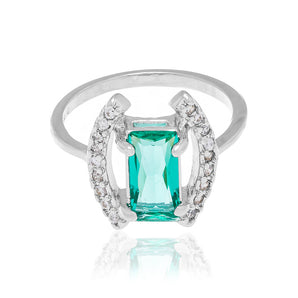 RHODIUM PLATED RING WITH CRYSTAL AND ZIRCONIA
