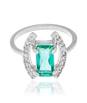 RHODIUM PLATED RING WITH CRYSTAL AND ZIRCONIA