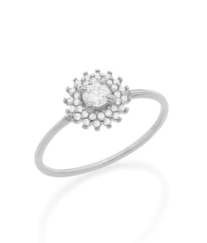 RHODIUM PLATED RING WITH ZIRCONIA
