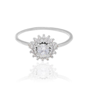 RHODIUM PLATED RING WITH ZIRCONIA