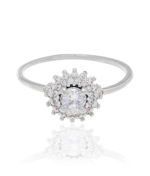 RHODIUM PLATED RING WITH ZIRCONIA
