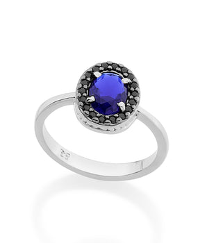 RHODIUM PLATED RING WITH CRYSTAL AND ZIRCONIA